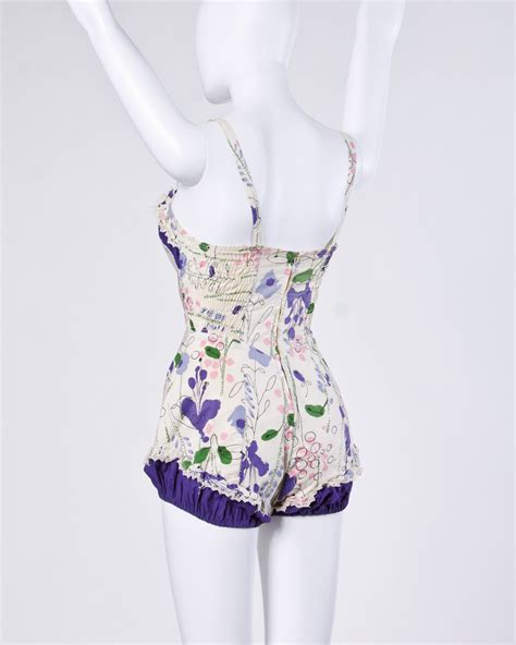 Vintage 1940s 40s Jantzen Floral Print Lace Pin Up Swim Bathing Suit At