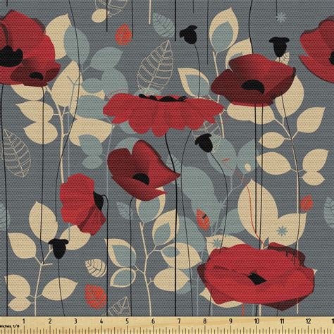 Poppy Flower Upholstery Fabric By The Yard Abstraction Of A Growing
