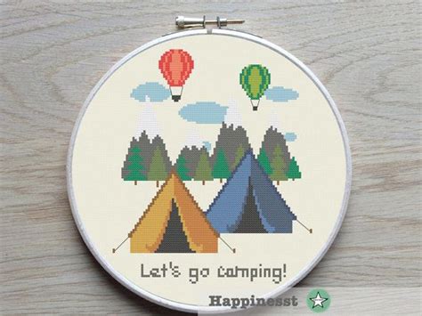 Great selection, extensive range of colors to choose from. cross stitch pattern Let's go camping, travel, tent ...