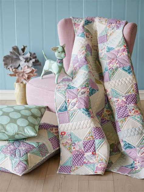Preorder Tilda Four Block Quilt Kit In Teal Lilac Lazy Days Fabric