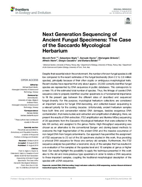 Pdf Next Generation Sequencing Of Ancient Fungal Specimens The Case