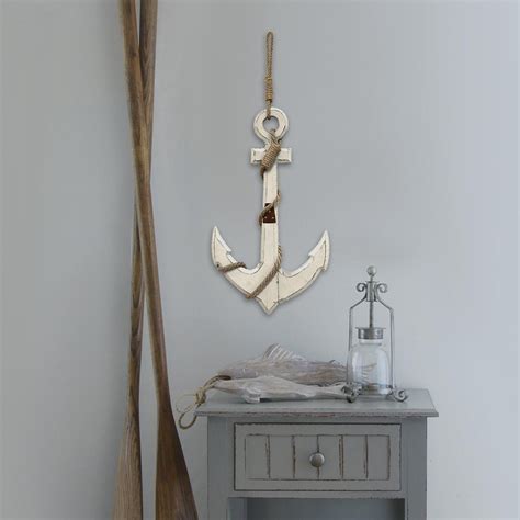 Distressed White Nautical Anchor Wood Wall Decor In 2021 Anchor Wall