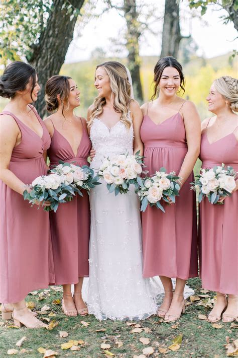 Dusty Rose Bridesmaids Dresses With White Bouquets Calgary Wedding