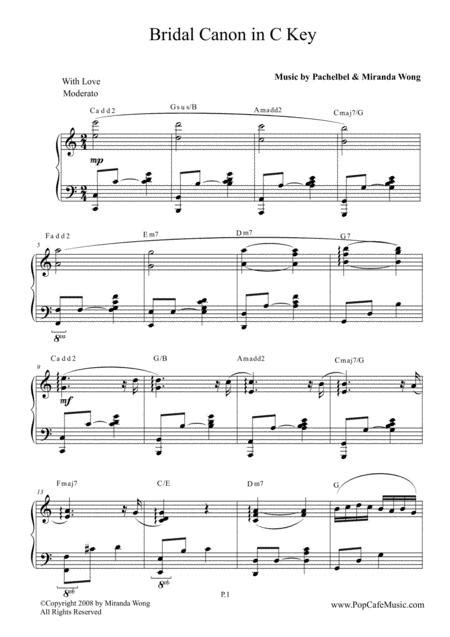 Bridal Canon In Bb Wedding Piano Music In C Key By Johann Pachelbel