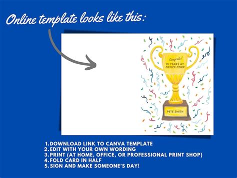 Custom Trophy Editable Card Printable Template Work Anniversary