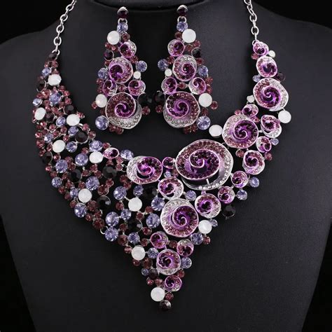 Fashion Brand Party Purple Crystal Jewelry Bridal Jewellery Wedding