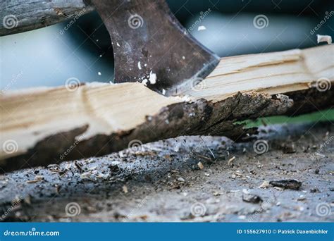 Getting Wood For Fire Sharp Axe Cutting Wood On A Block Stock Photo
