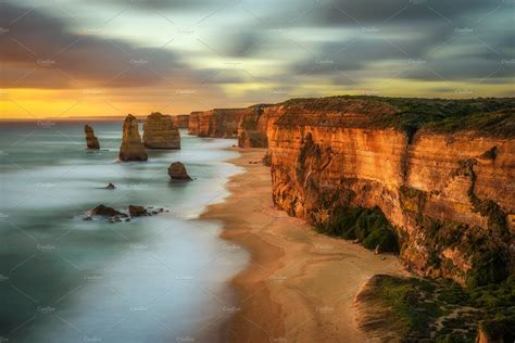 Sunset Over The Twelve Apostles In Victoria Australia High Quality