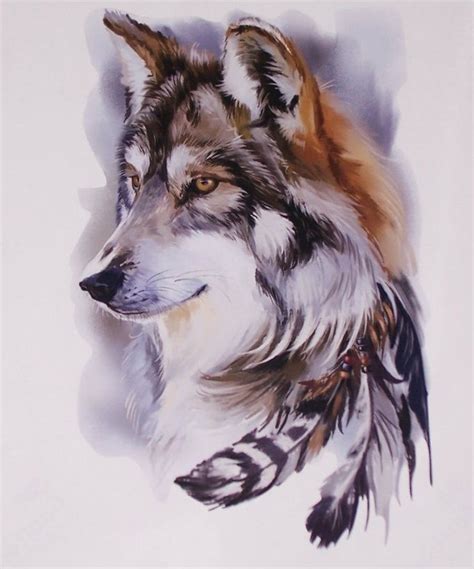 Indian Feather Wolf Full Color Graphic Window Decal Stick Watercolor
