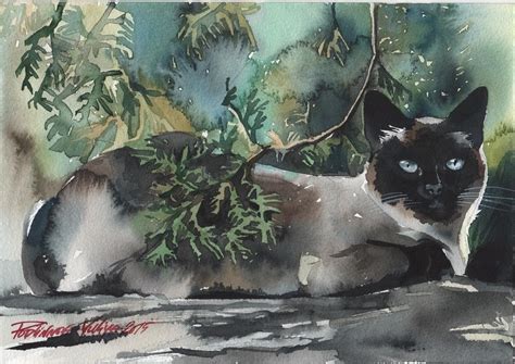 Siamese Cat Original Watercolor Painting Blue Eyes Cat Art Artwork