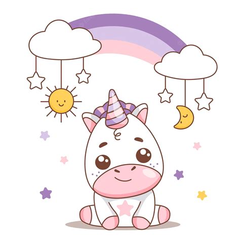 Premium Vector Cute Baby Unicorn With Rainbow Sitting And Smiling