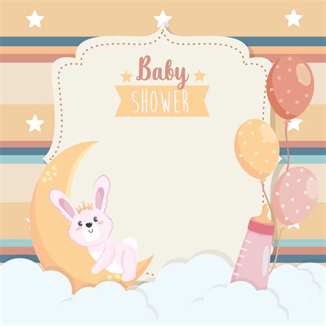 Tarjeta De Baby Shower Con Conejito En Luna Con Nubes Y Globos 671789