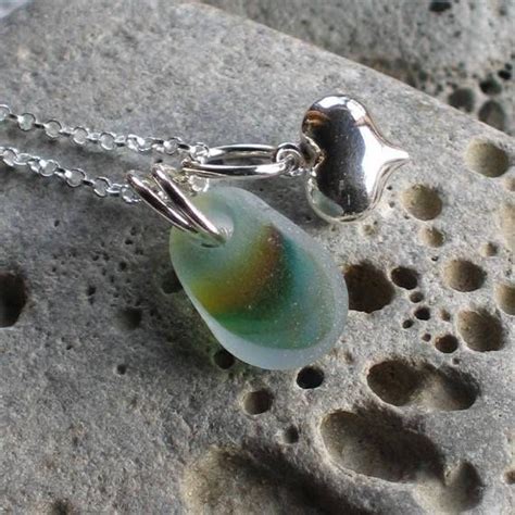 Green Valley Sunset Sea Glass Sterling Silver Heart Pendant Etsy Sterling Silver Heart