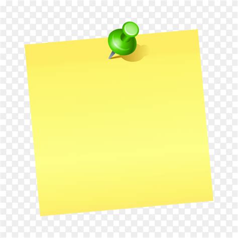 Yellow Note Paper And Green Push Pin Isolated On Transparent Background