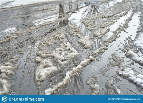 Slush On The Road During Winter Snowfall Stock Photo Image Of