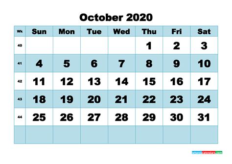 October 2020 Blank Calendar Printable Nom20b502