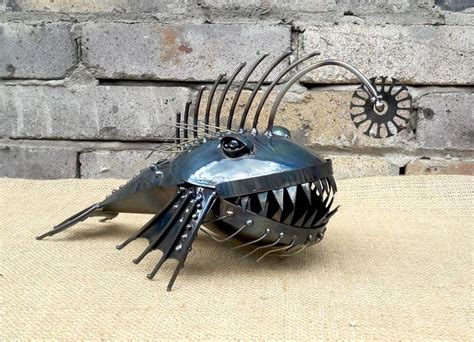 Metal Sculpture Monkfish Mechanical Fish Figurine Welded Fish Metal