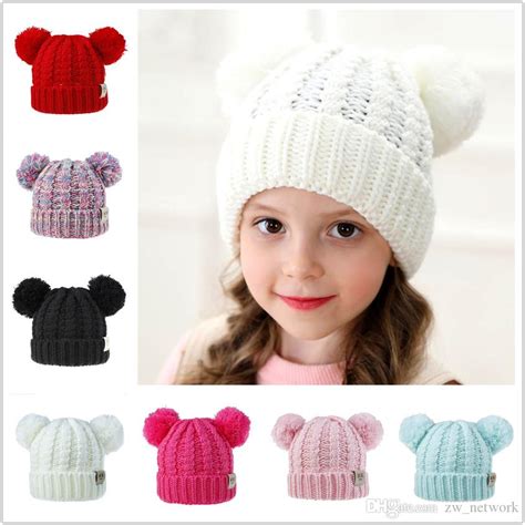 2019 Winter Children Knitted Hats Cute Twist Kids Wool Hat With 2