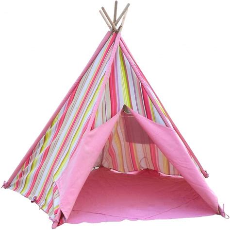 Awesome Pink Stripes Preschool Children Sleepover Tent Collapsible