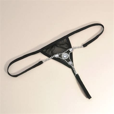Women Shiny Rhinestone Decor G String Thongs Sexy Panties Soft Briefs T