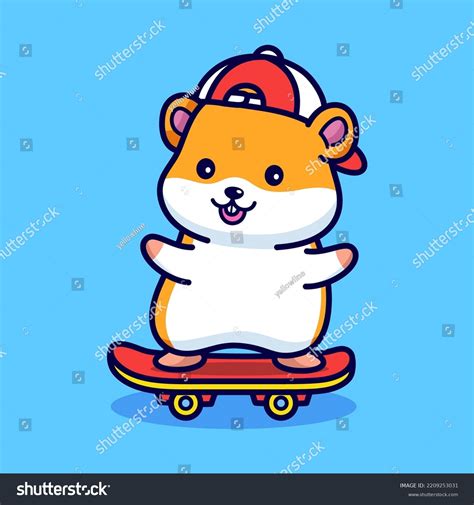 Cute Hamster Playing Skateboard Mascot Vector Stock Vector Royalty