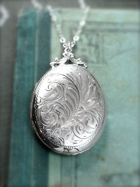 Fine Necklaces Pendants Sterling Silver Locket Large Engraved Oval