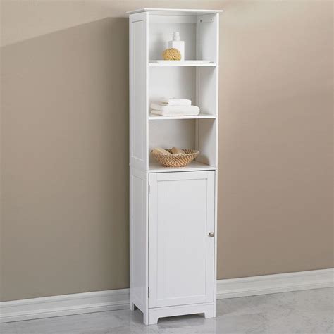 Tall narrow cabinet with drawers. Awesome White Bathroom Cabinet With Half Wooden Door As ...