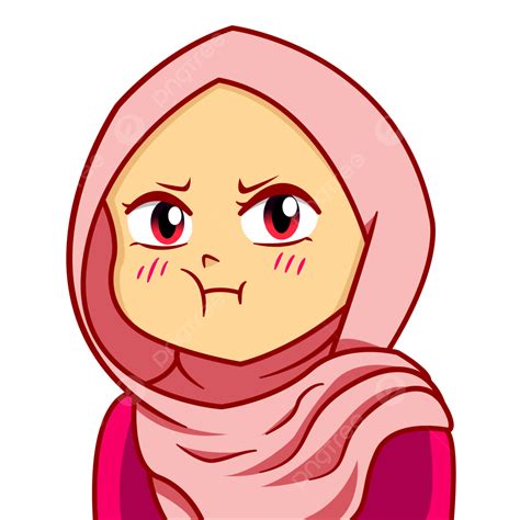 Hijab Girl Muslim Cartoon Cute Embarrassed Vector Headscarf Girl