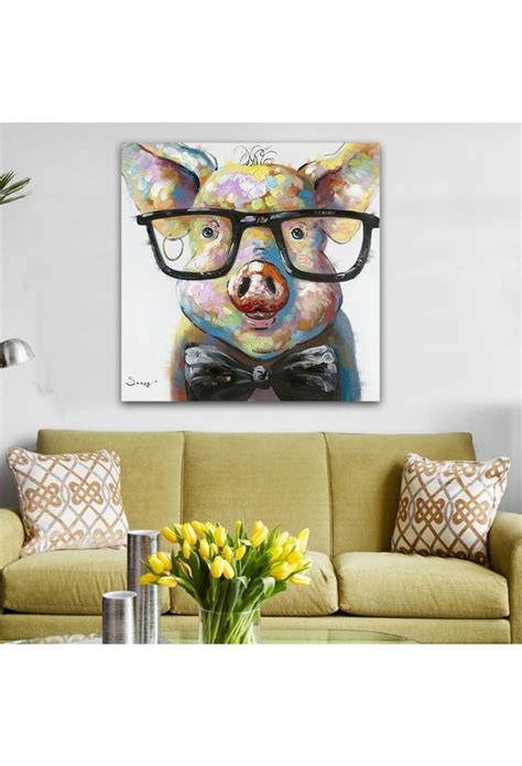 Smart Pig Hand Painted Modern Home Decor Wall Art Oil Painting