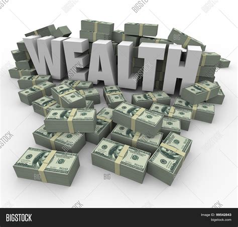 Wealth Word In 3d Letters Surrounded By Stacks Or Piles Of Money To