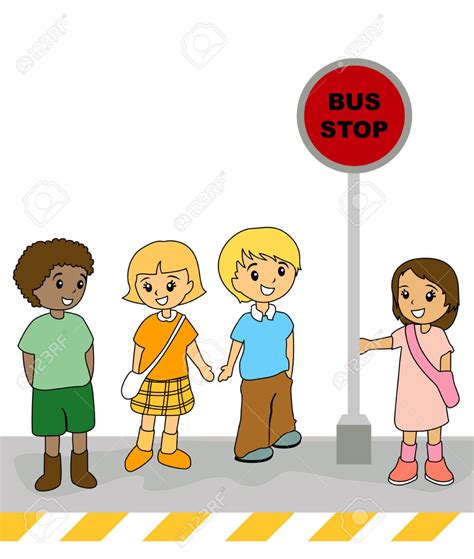 Illustration Of Kids At The Bus Stop Royalty Free Cliparts Bus