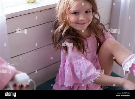 Portrait Of Beautiful Fashionable Little Girl Posing Stock Photo Alamy
