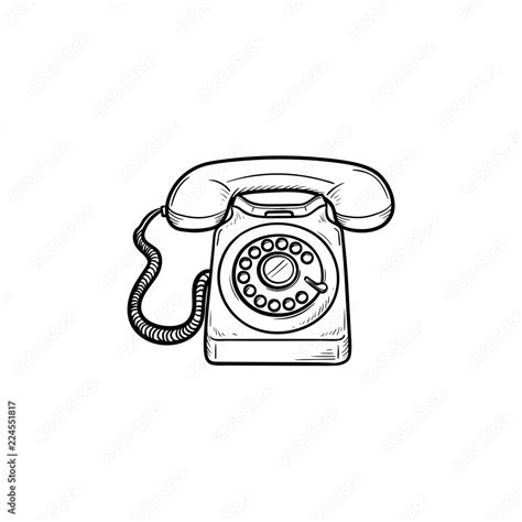 Vintage Telephone Hand Drawn Outline Doodle Icon Old Phone And