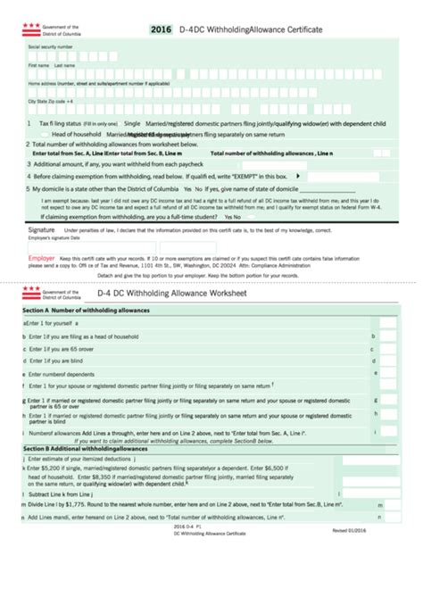 Washington Dc Income Tax Withholding Form