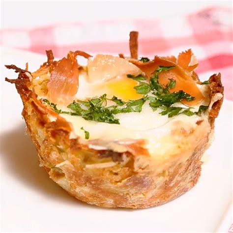 While the potatoes are baking, whisk the eggs, cream, milk and salt in a large bowl. Hash Brown Egg Nests Recipe - Sunset Magazine