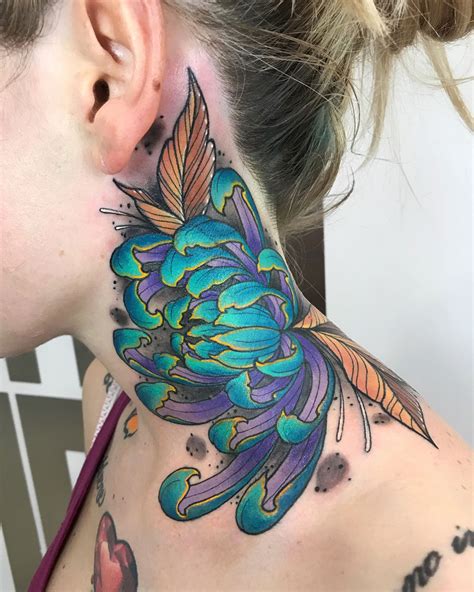 Pretty Chrysanthemum On Girls Neck