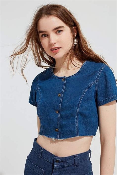 Urban Outfitters Button Down Denim Cropped Top In Denim Crop Top Crop Tops Womens