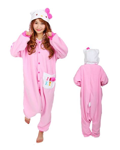 Pink Hello Kitty Kigurumi Onesie Pajama Animal Unisex Costumes Cheap