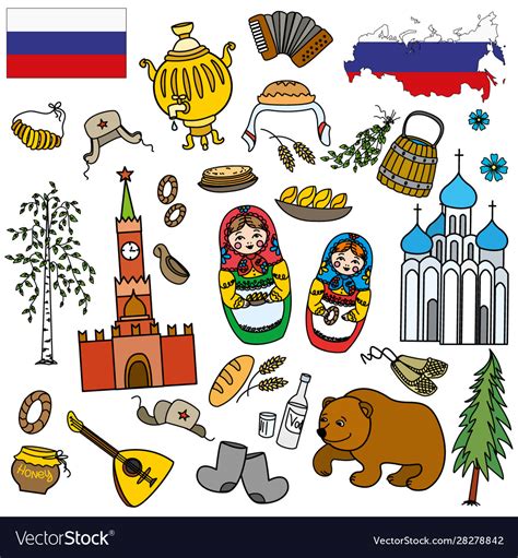 Russian Symbols Travel Russia Traditions Vector Image