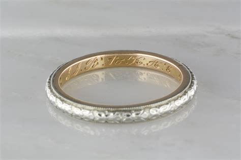 Antique Two Tone Mens Victorian 14k Gold Wedding Band Engraved 426