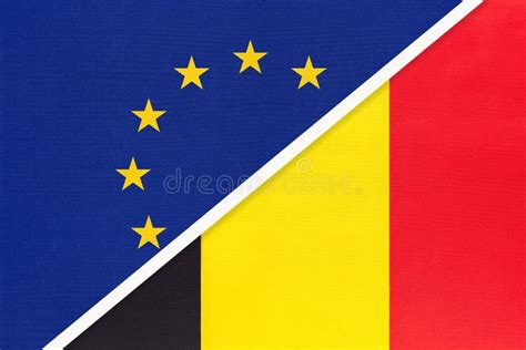 European Union Or Eu Vs Belgium National Flag From Textile Symbol Of