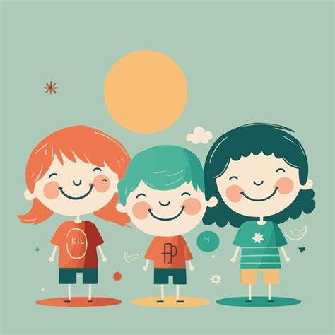 Happy Cute Kids Niños Saltando Ilustración De Vector De Estilo De