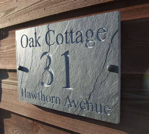 Deep Engraved Natural Riven Slate House Door Sign Name Number Plaque Ebay
