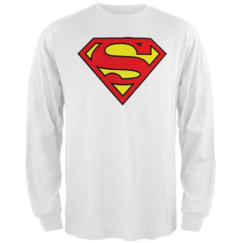 Superman Superman Shield Logo White Long Sleeve T Shirt Small