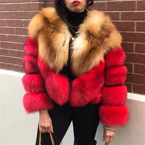 buy 2019 new real red fox fur coat for women winter natural full pelt thick