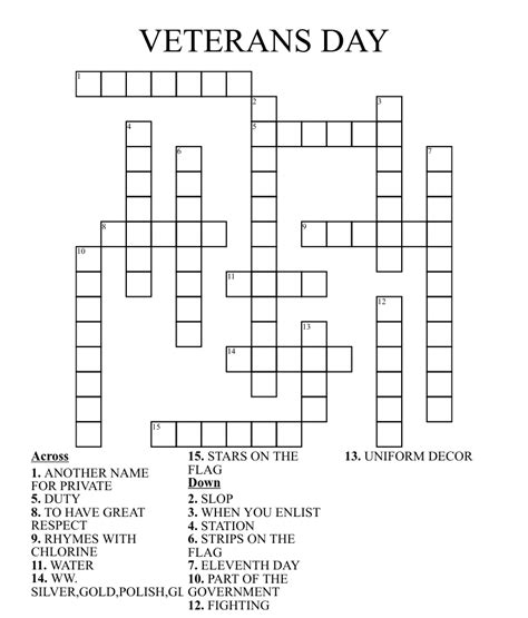 Veterans Day Crossword Puzzle