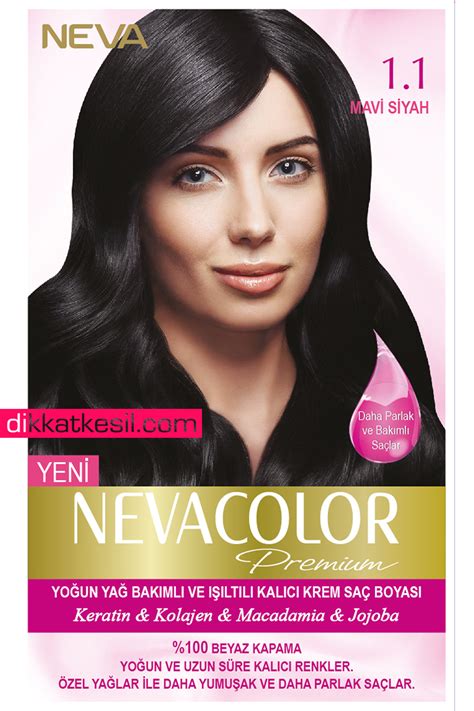 Nevacolor 1 1 Mavi Siyah Renk Premium Kalıcı Krem Saç Boyası Seti