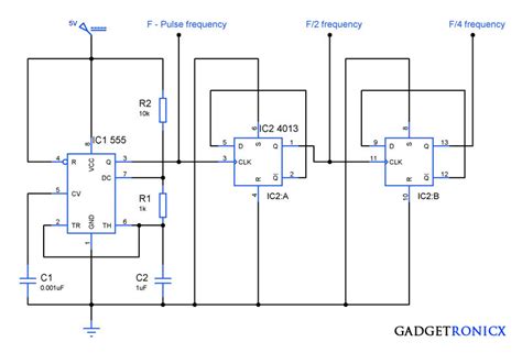 Frequency Divider Circuit Using Ic 555 And Ic 4013 Gadgetronicx