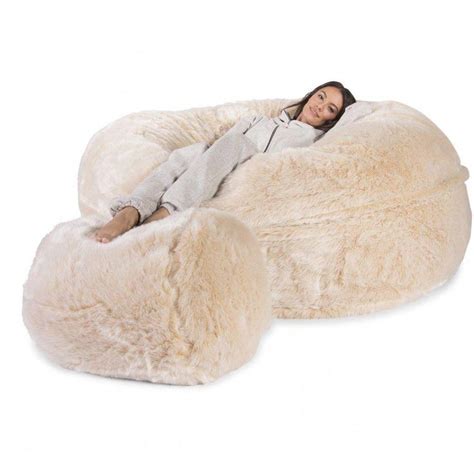 Great savings & free delivery / collection on many items. LOUNGE PUG Cream Fluffy Huge Memory Foam Bean Bag Sofa ...