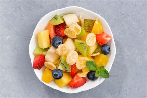 Bowl Of Fresh Fruit Salad Top View Stock Image Image Of Morning
